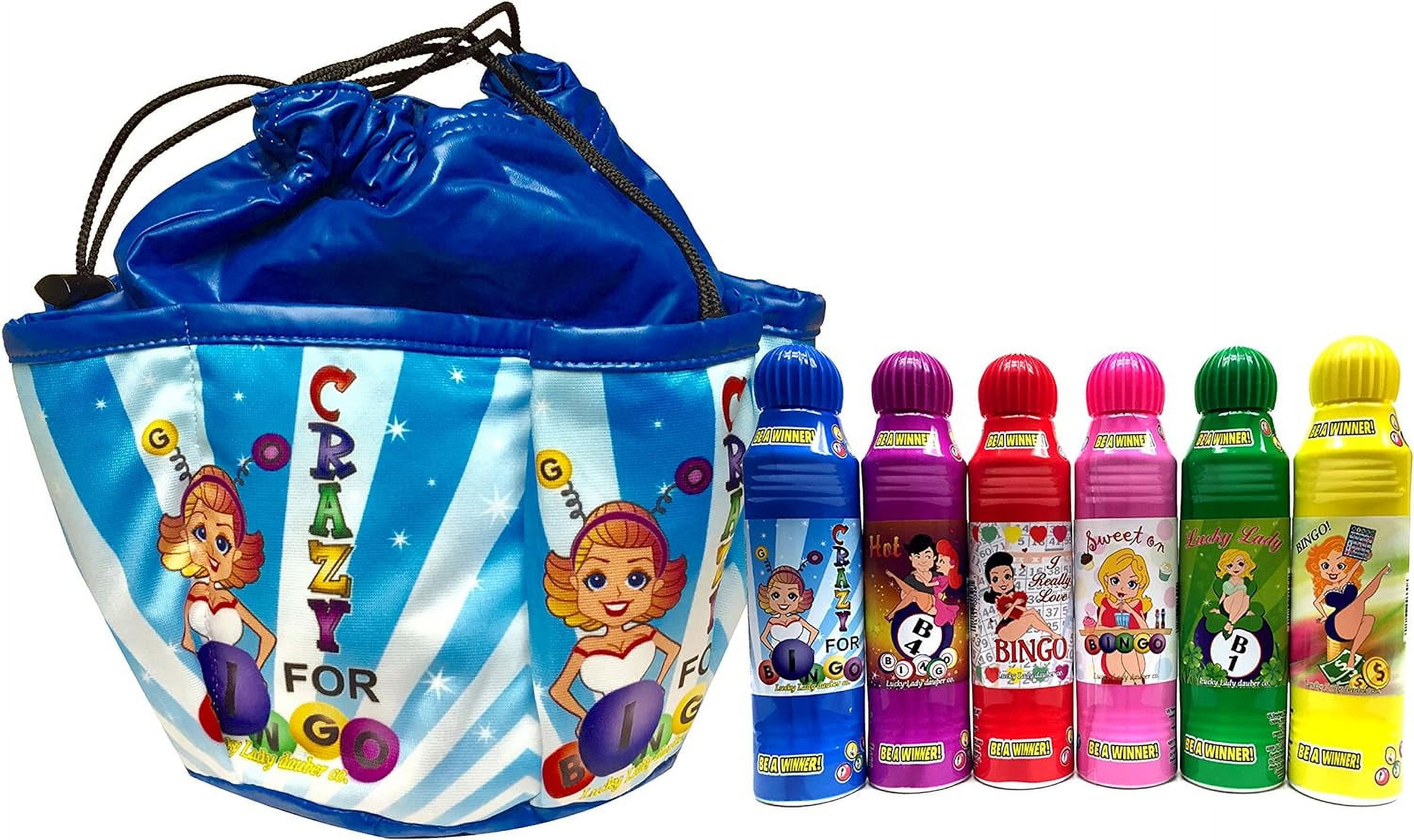 Lucky Lady Blue Bingo Bag " I Go Crazy For Bingo! " with 6 Pack of