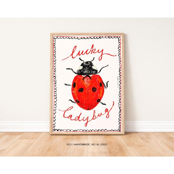 Lucky Ladybug Retro Kitchen Illustration Wall Art Decor Unframed Paper Print