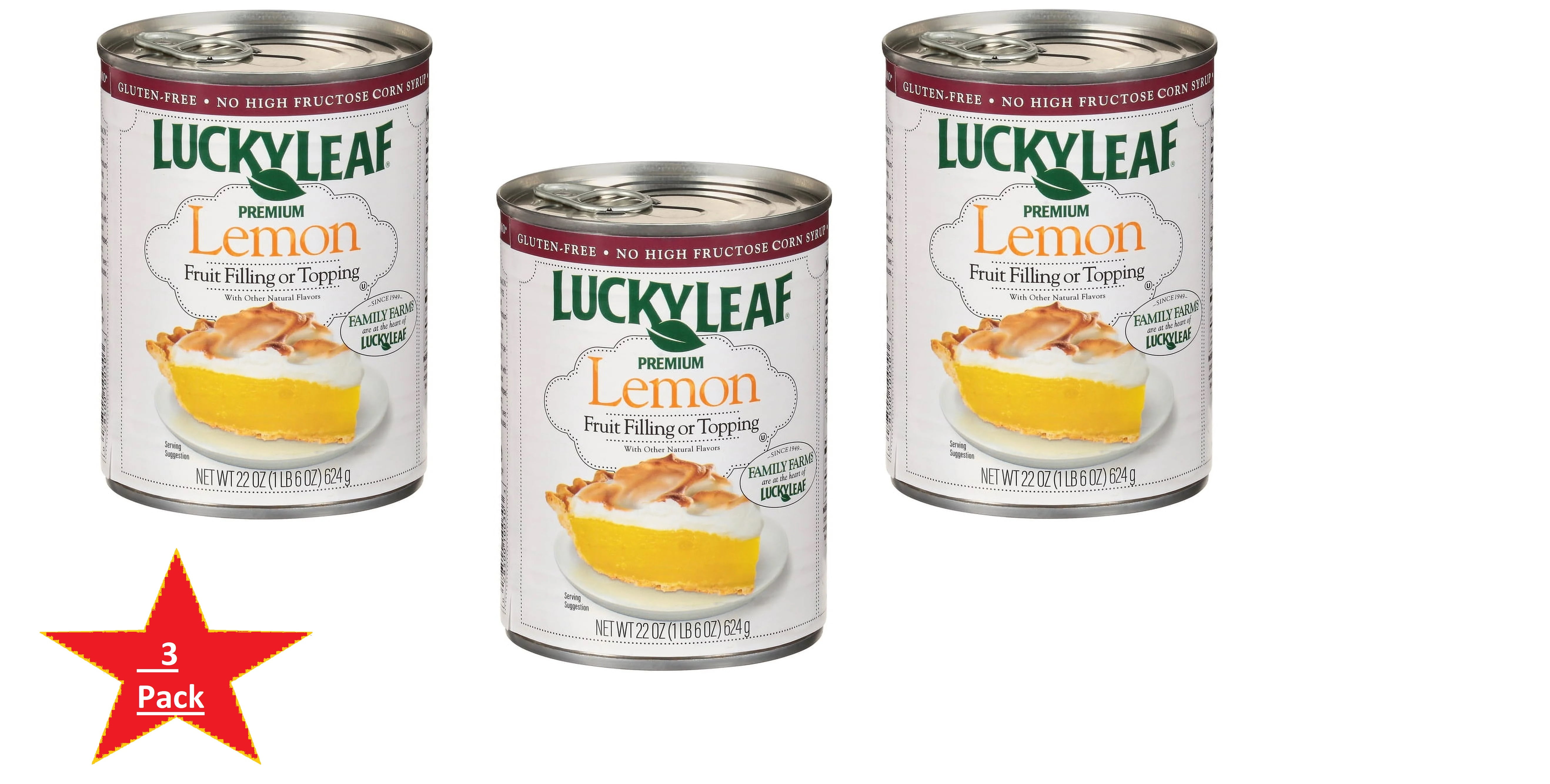 Lucky Leaf Premium Lemon Fruit Filling or Topping, 22oz Can pack of( 3)