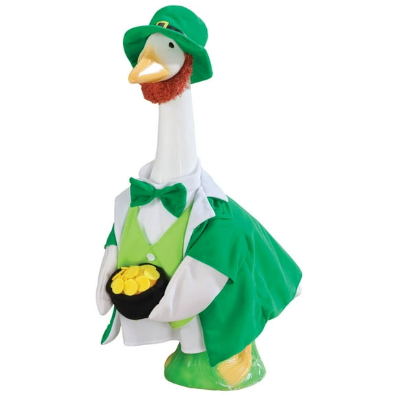 Gaggleville Lucky Leprechaun Goose Outfit, Fits Large 23" H Statue, St. Patrick’s Day Costume for Lawn Decor, by Fox Valley Traders