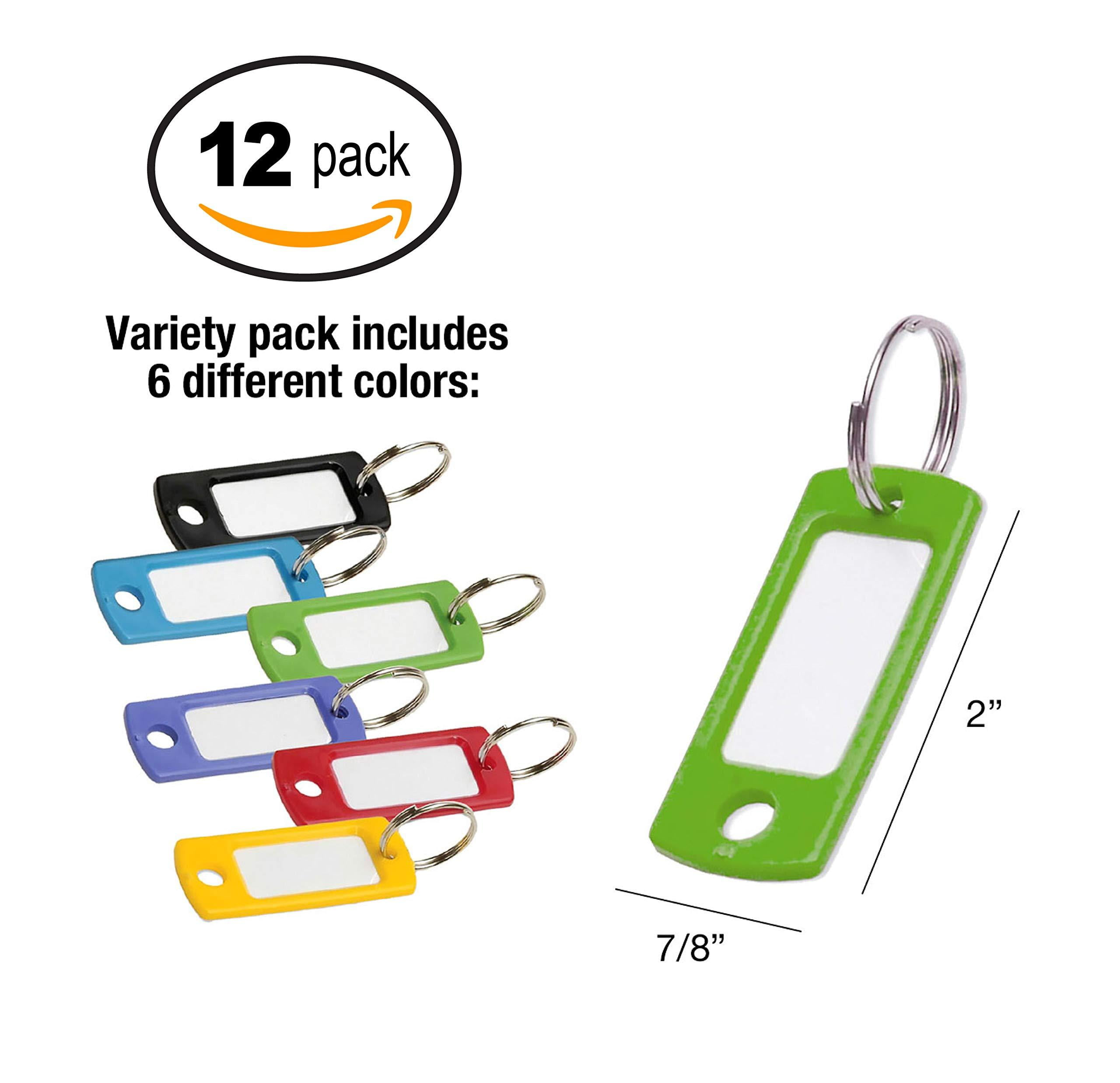 Assorted Color Plastic Key Tags with Split Ring, 12-Pack