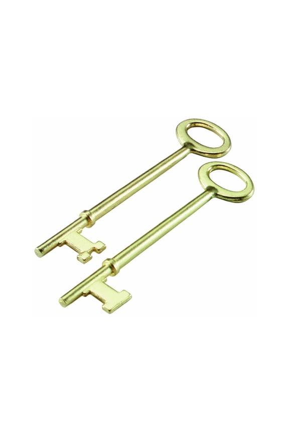 Skeleton Key, 3.25 in Brass Plated Zinc 2 Piece