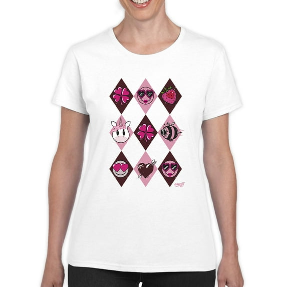 Lucky Love Emojis - Retro Argyle Graphic Women's T-shirt