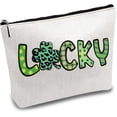 thumbnail image 1 of Lucky Makeup Bags Canvas Cosmetic Bag Multi Purpose Case Zipper Green Clover Pouches Toiletry Travel Storage Bag Purse Portable Makeup Storage Organizer for St. Patrick's Day Women 10x7Inch DIY Word, 1 of 9