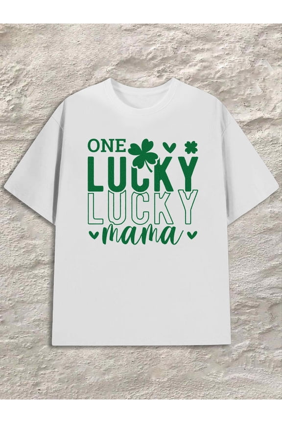 Lucky Mama Men white fun and playful, cool T-shirt, funny T-shirt Casual Unisex Shirt Short Sleeve tshirts Basic Unisex Shirt Graphic tshirts