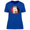 thumbnail image 1 of Lucky Maneki Neko Cartoon Kitten Tee Women's - Women T-Shirt, 2XL, 1 of 1