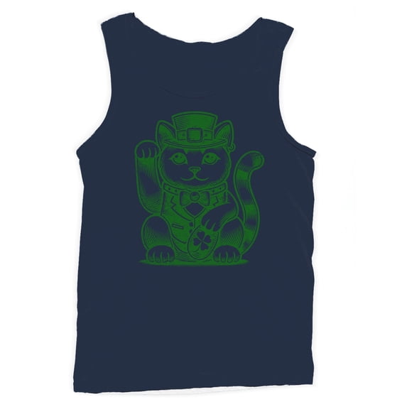 Lucky Maneki-Neko Cat in Leprechaun Hat St. Patricks Day Men's Tank Top