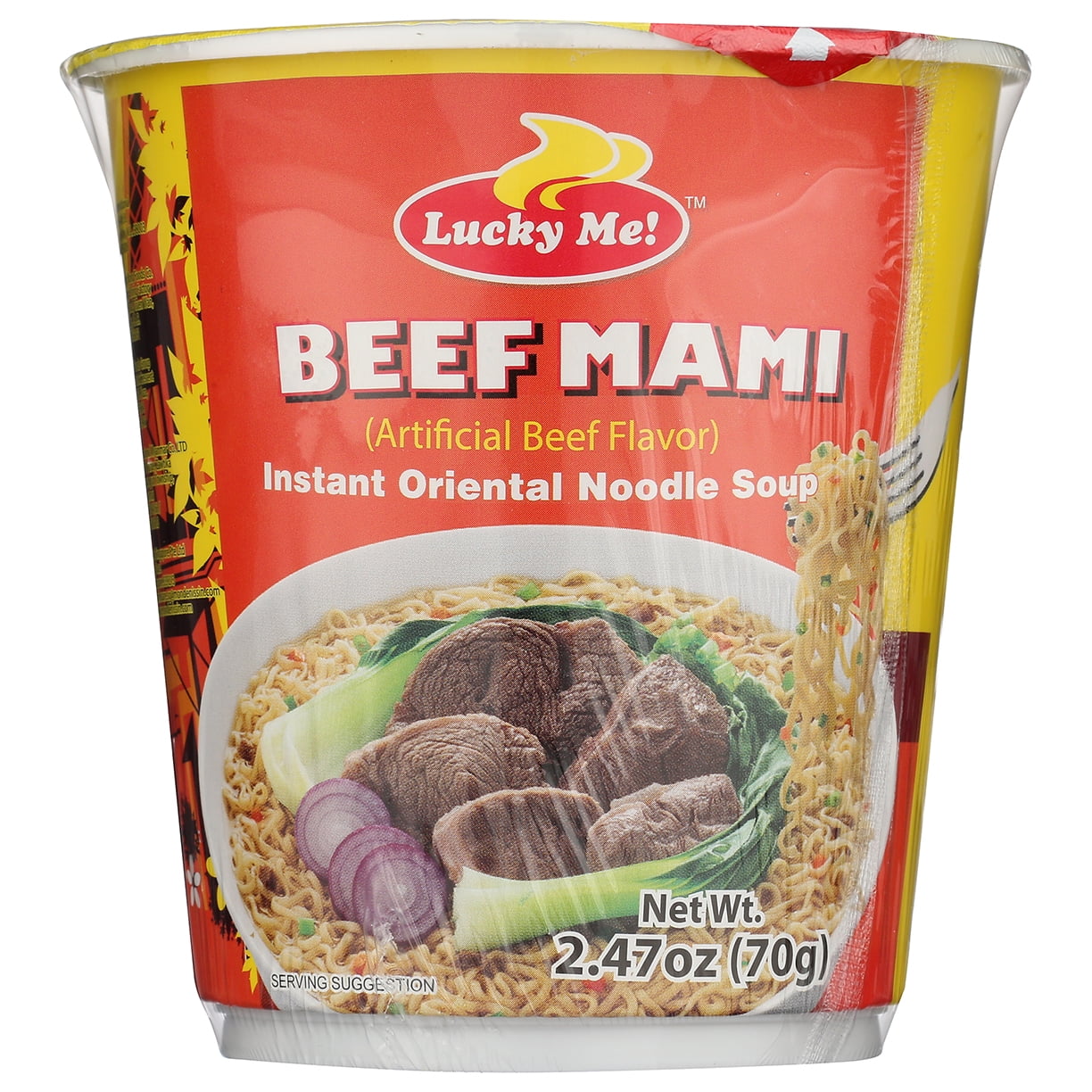 Lucky Me Beef Mami Instant Oriental Noodle Soup, Beef Flavor, 2.54 oz Cup
