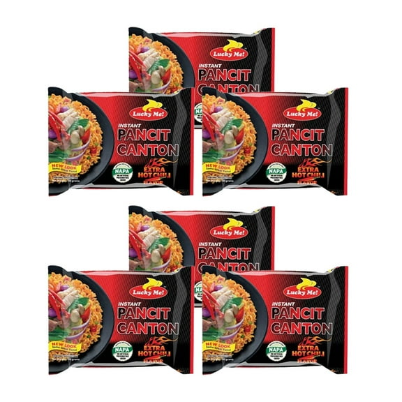 Lucky Me Hot Chili Flavor Pancit Canton Chow Mein, 2.29 oz, 6 pack