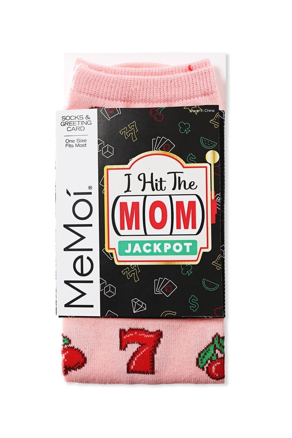 Lucky Mom Greeting Card Crew Socks - Womens - Female, One Size, Confetti Pink