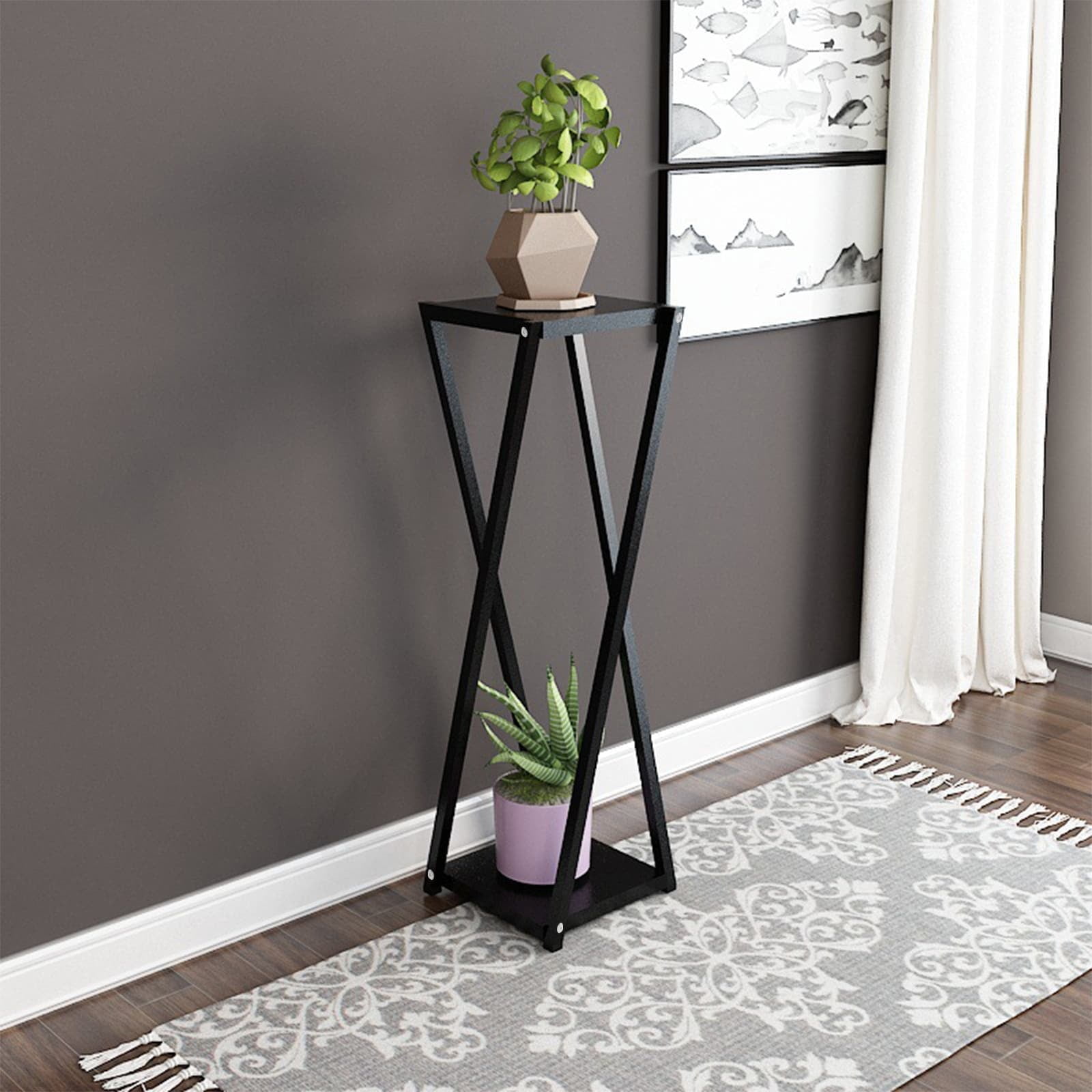 Lucky Monet 2-Tier Wood Metal Plant Stand Flower Pot Holder Rack ...