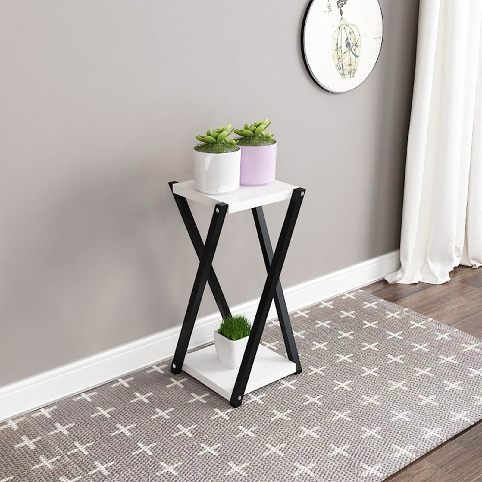 Lucky Monet 2-Tier Wood Metal Plant Stand Flower Pot Holder Rack ...