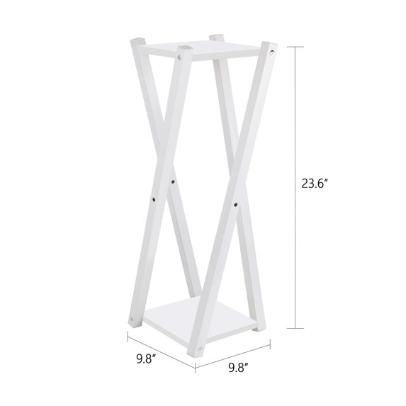 Lucky Monet 2-Tier Wood Metal Plant Stand Flower Pot Holder Rack Display Shelf White Stand+White Board 9.8x9.8x23.6"