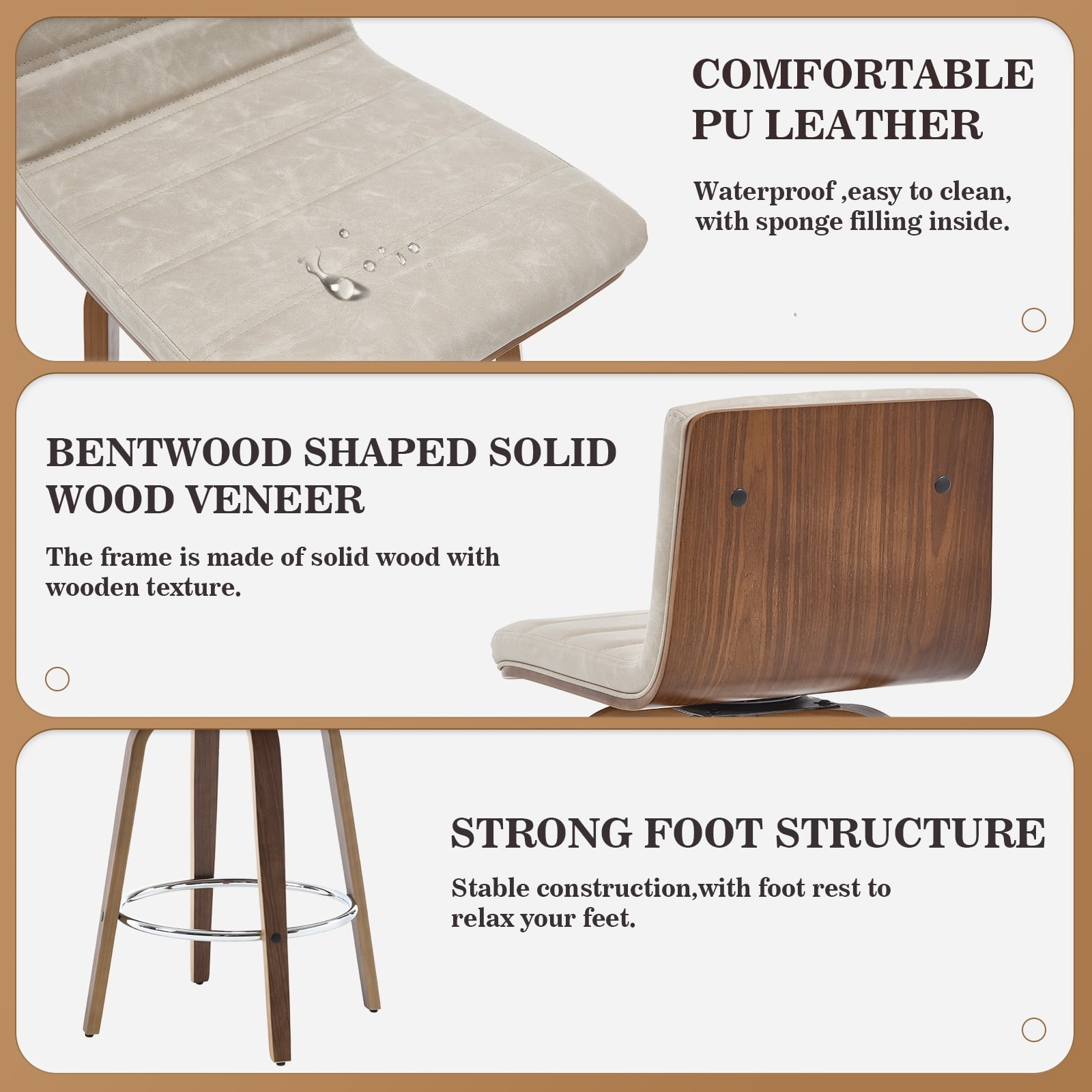 Griege Faux Leather Swivel Bar Stool with Bentwood Legs