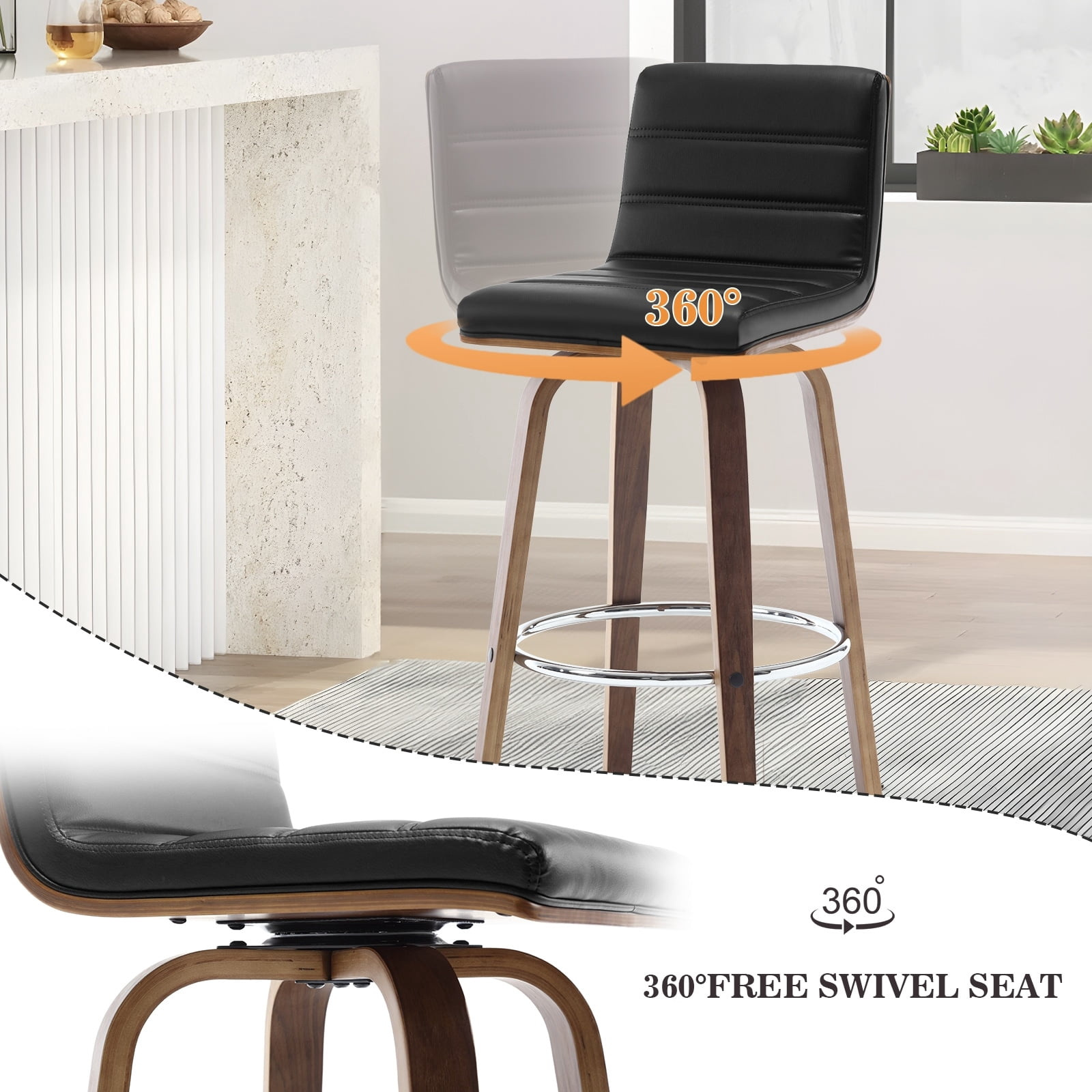 Lucky Monet Modern PU Leather Swivel Bar Stools Counter Height Stools ...