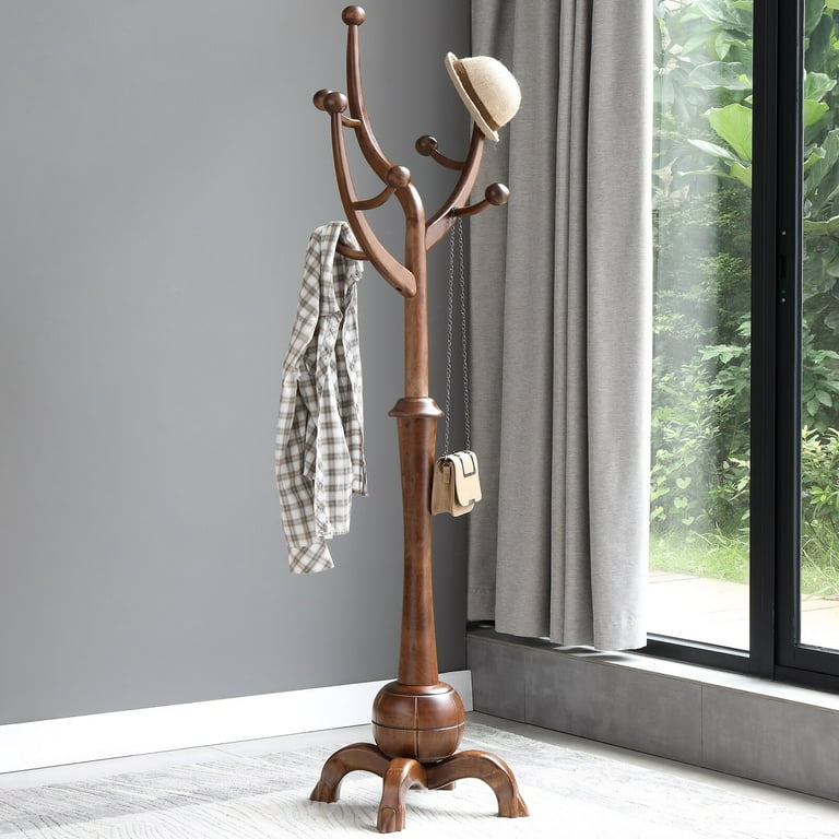 Lucky Monet Tree branch Freestanding Rubberwood Coat Rack with 8 Hooks