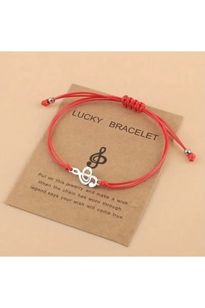 Lucky Music Note Bracelet with Treble Clef Charm, Adjustable Red Cord Bracelet with Wish Message Card, Music Lover Gift for Women Men Teens Musicians and Friends