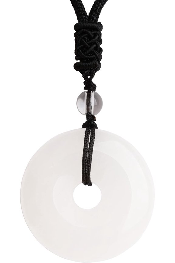Lucky Necklace 30mm Round Donut Quartz Protection Pendant with Adjustable Rope Reiki Stone Necklaces for Men Women