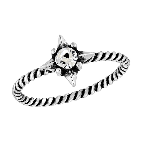 Lucky North Star Cubic Zirconia Sterling Silver Twisted Band Ring-8