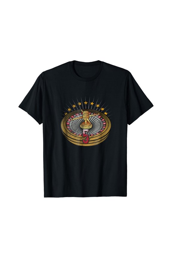Lucky Number 5 T-Shirts Roulette Wheel Gambling Distressed