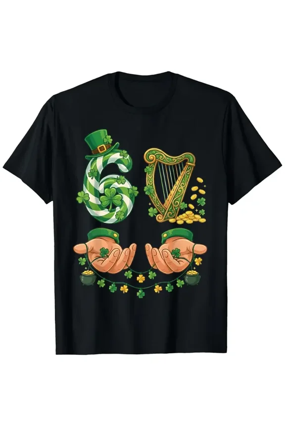 Lucky Number 67 Irish Harp Shamrocks Design for Men Women Cotton Short Sleeve Graphic Tee Shirt