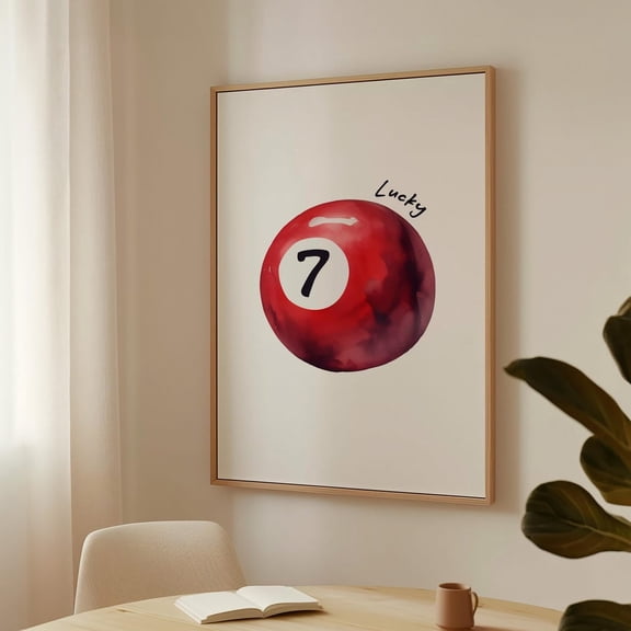Lucky Number 7 Art Retro Pool Ball Vintage Billiards Poster Red Lucky Seven Wall Art, 24x36 UNFRAMED