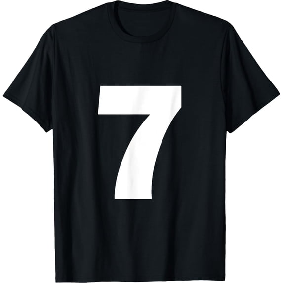 Lucky Number 7 Bold White Digit on Black Classic Short Sleeve T Shirt Unisex Tee