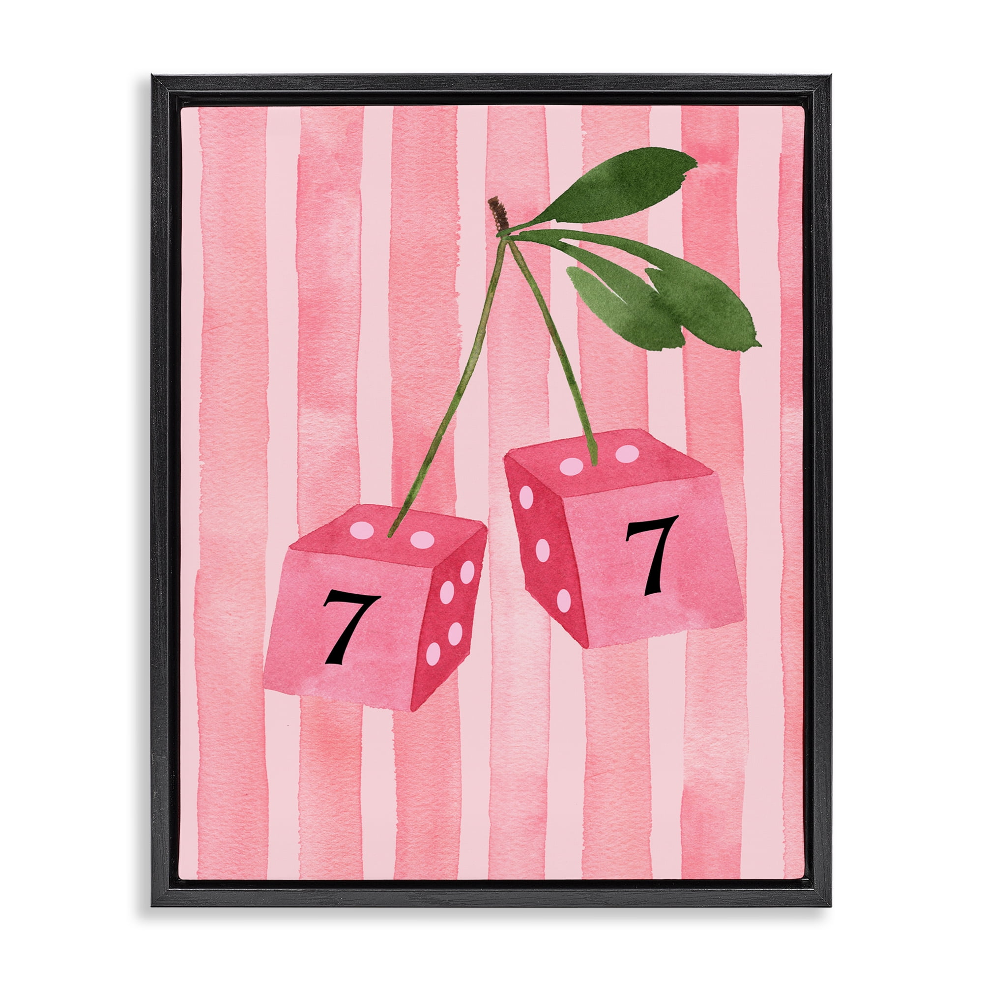 Lucky Number 7 Cherry Dice Black Framed Floater Canvas Wall Art, design by Nina Jacobs
