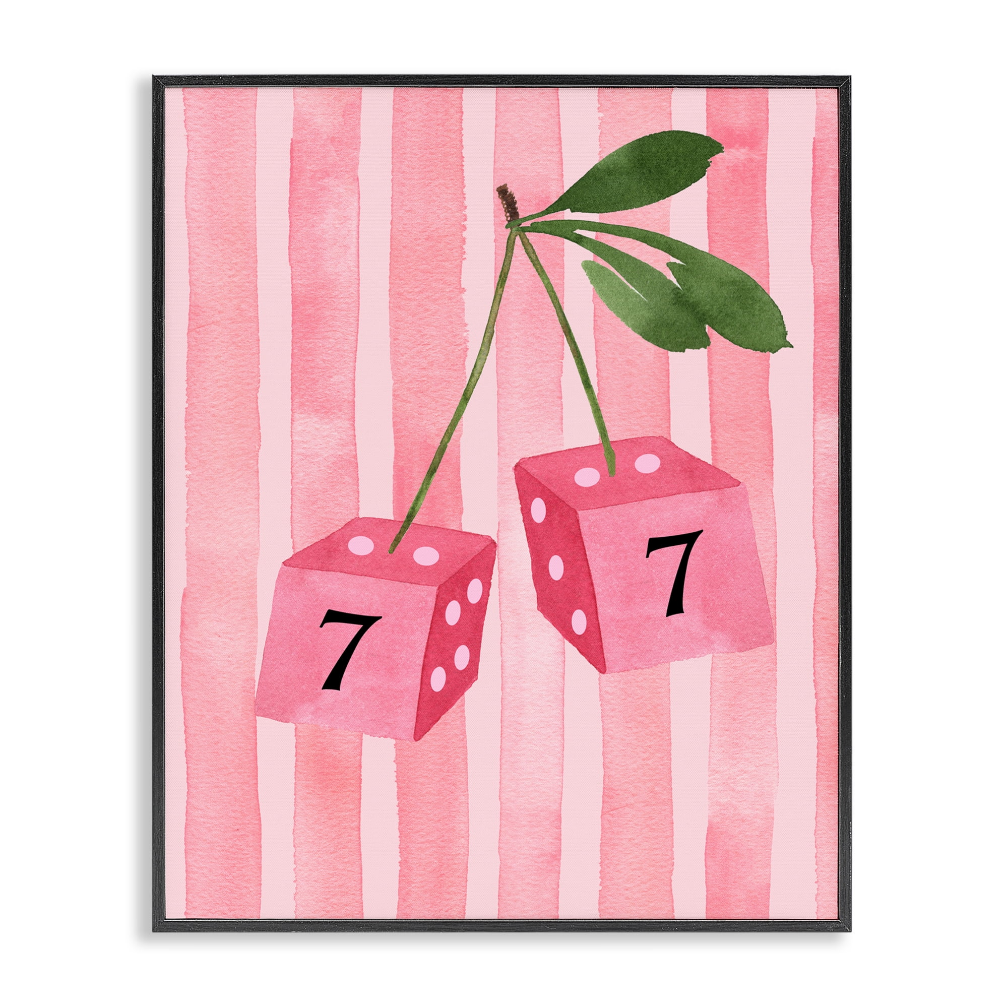 Lucky Number 7 Cherry Dice Black Framed Giclee Art, design by Nina Jacobs