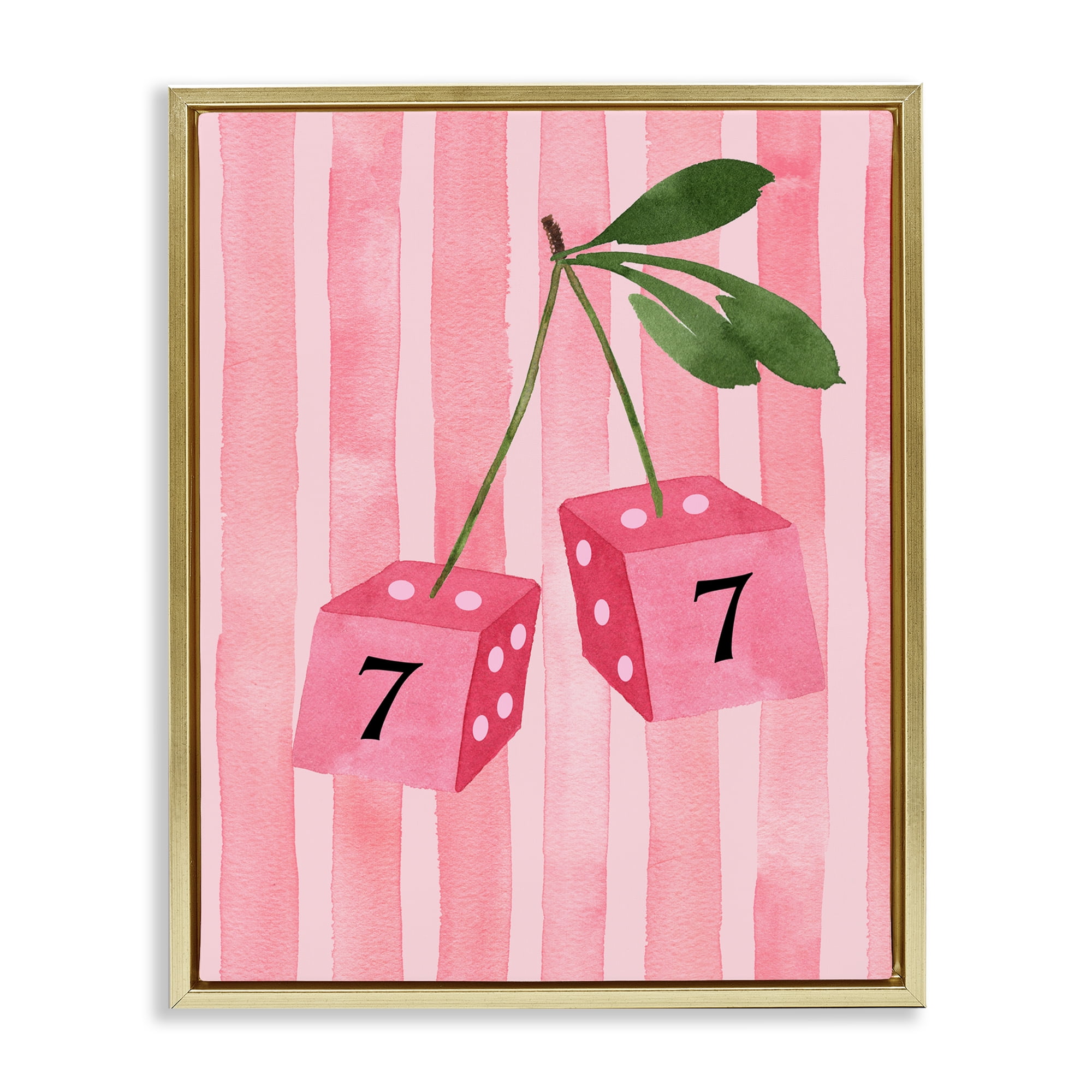 Lucky Number 7 Cherry Dice Gold Framed Floater Canvas Wall Art, design by Nina Jacobs