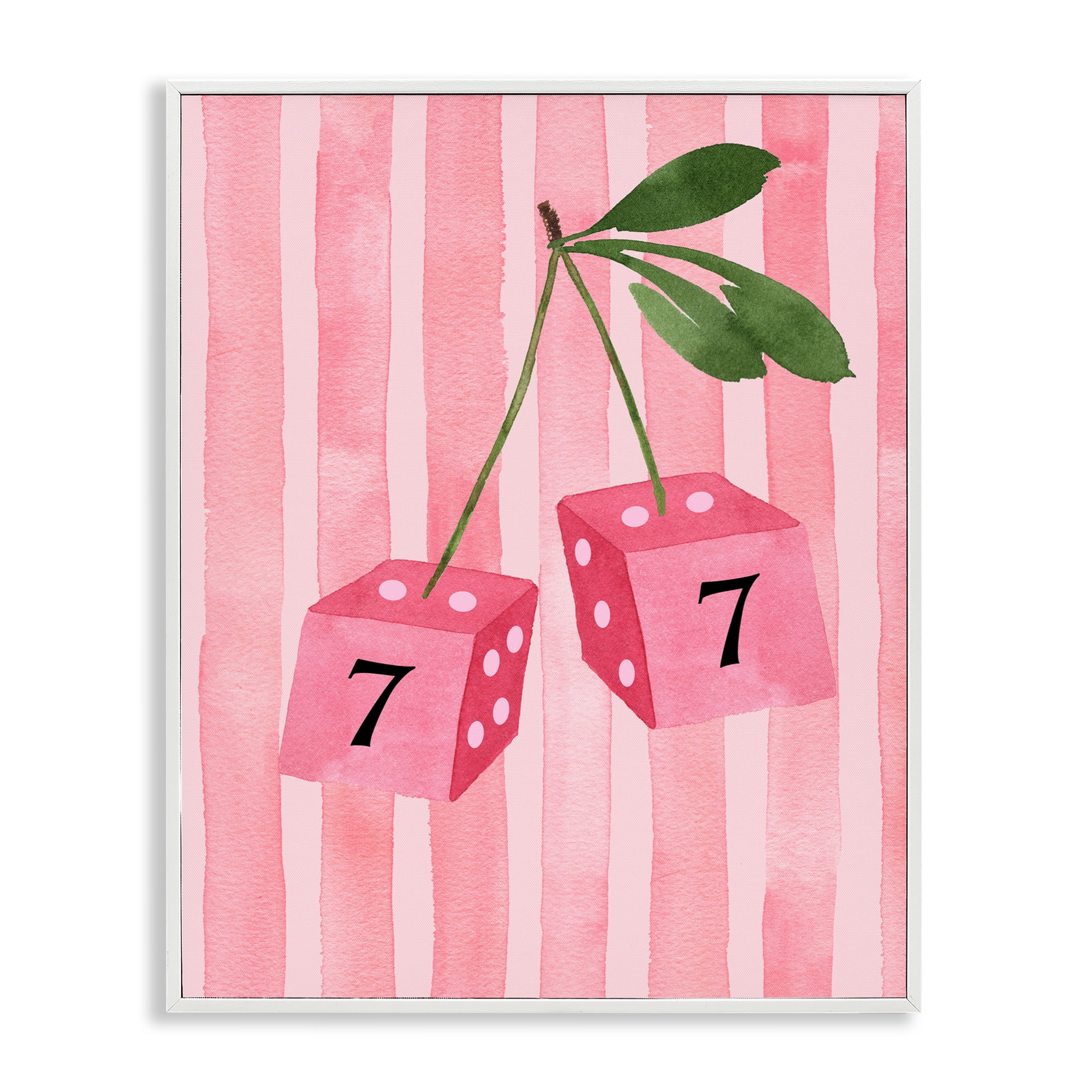 Lucky Number 7 Cherry Dice White Framed Giclee Art, design by Nina Jacobs