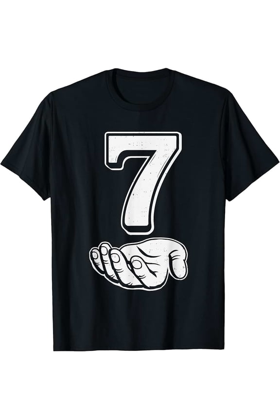 Lucky Number 7 Hand Holding Graphic Unisex Short Sleeve Casual T-Shirt