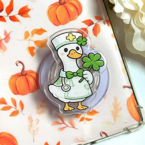 Lucky Nurse Goose Magnetic Phone Grip, Cute Clover Magnetic Pop Socket, Detachable
