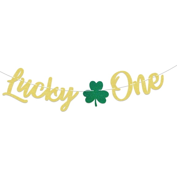 Lucky One Banner - Lucky Charm One Birthday Party Decor, St.Patrick's Day 1st Birthday Baby Shower Party Decoration Gold Glitter