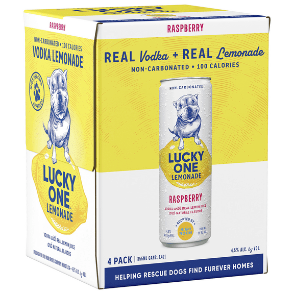 Lucky One Raspberry Vodka Lemonade, 4 Pack, 12 fl oz Single Serve Cans, 355ml Serving Size