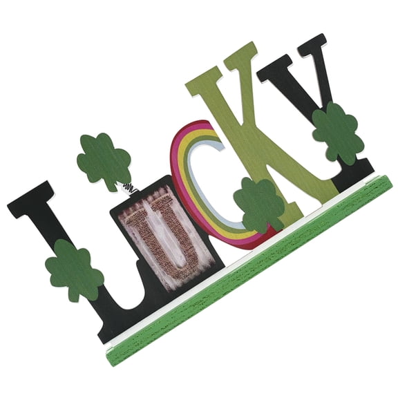 Lucky Wooden St. Patrick's Day Desk Sign Tabletop Ornament Decoration for Home and Office
