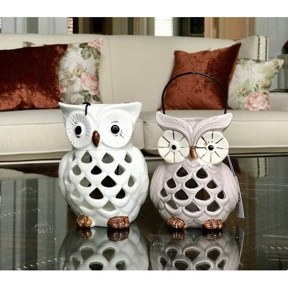 Lucky Owl Tea Light Holders Set of 2 use with T Light Candles in Vintage and Modern Interiors Home Decor Table Decor Console Table Side Table Living Room Guest Room Study Room Kitchen Decor