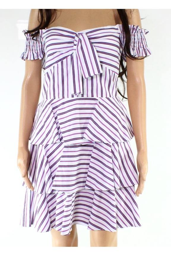 Lucky Paris Women's Dress Medium Striped Off-Shoulder A-Line