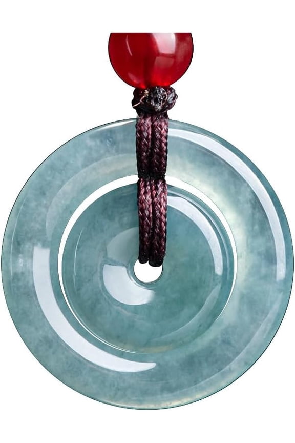 Lucky Peace Auspiciou Double Circle Emerald Jade Amulet Necklace,Luckcy Circle Pendant(Certificate,Genuine)