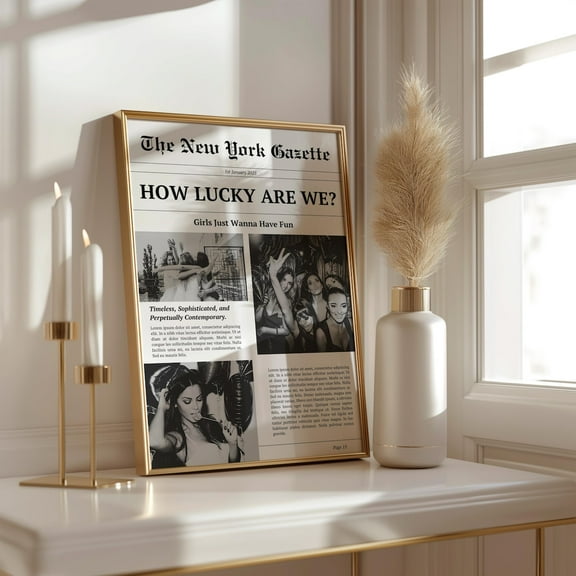 How Lucky Are We Personalized Newspaper Print, Custom College Dorm Roommates Wall Art, Digital Download, Custom Wall Art Prints, Unframed Canvas Size 16x24