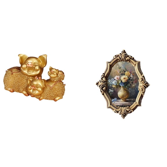 Lucky Pig Figurine Animal Statue Photo Frame Resin Material for Modern Office Home Bedroom Decor Display