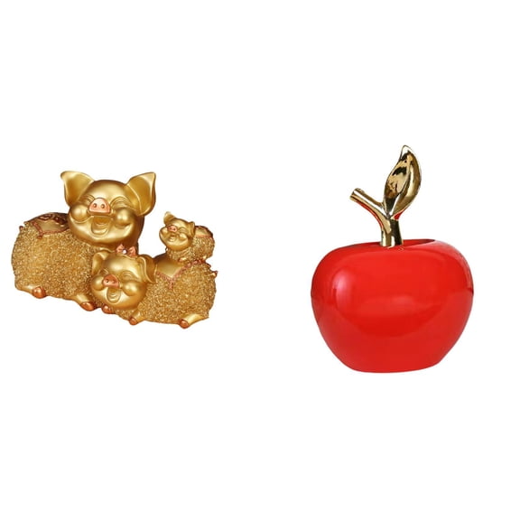 Lucky Pig Figurine Desktop Statue Ceramic Ornament Simulation Fruit Sculpture for Entrance Living Room