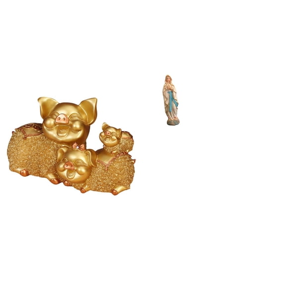 Lucky Pig Virgin Mary Resin Figurine Decorative Animal Lady Religious Statue for Bookshelf Entrance Decor