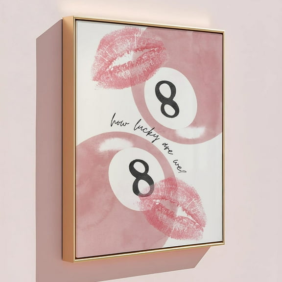 How Lucky Are We Pink Wall Art Eight Ball Print, 8 Ball Lucky Poster Dorm Prints Aesthetic Room Decor, Lipstick Kiss Print Girly Home Decor Wall Art, Modern Wall Decor, 8x12 UNFRAMED