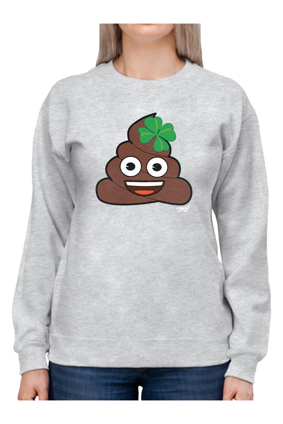 Lucky Poo Emoji - Fun Clover Charm Design Women's Sweatshirt
