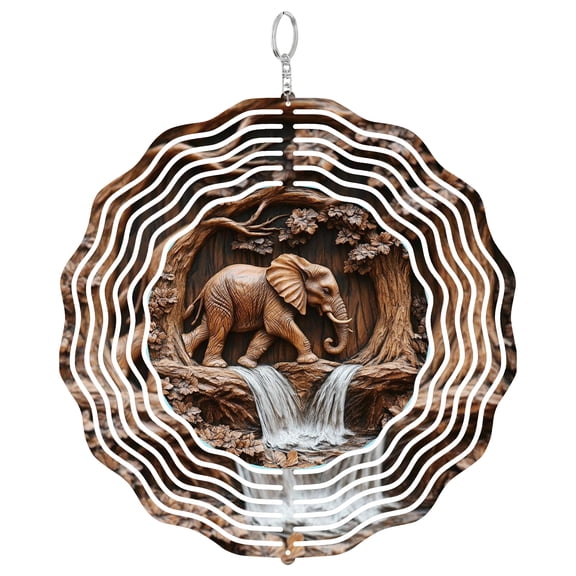 Lucky Praying Elephant Bohemian 3D Wind Spinner Stainless Steel Kinetic Art Garden Home Cafe Wall Decor 10 Inch