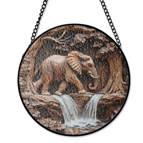 Lucky Praying Elephant Bohemian Stained Glass Suncatcher Garden Home Cafe Wall Decor