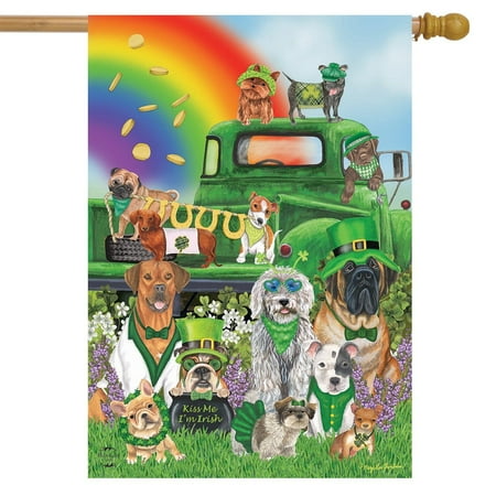 Lucky Pups St. Patrick's Day House Flag Dogs Humor 28" x 40" Briarwood Lane