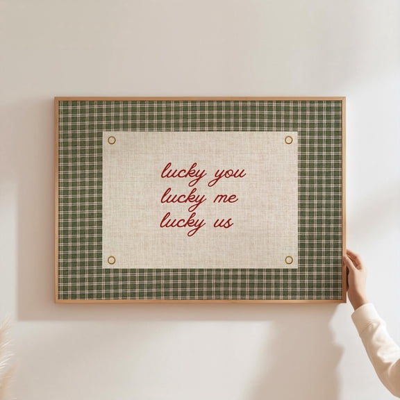 Lucky Quote Poster Inspirational Family Wall Art Horizontal Happy Positive Quote Motivational Gingham Decor Trendy Aesthetic Unframed Paper Print