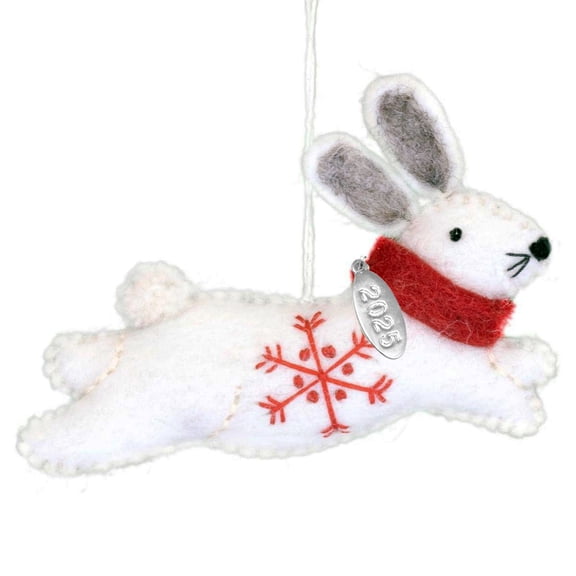 Lucky Rabbit, Bunny Christmas Ornament, Felt Bunny Ornament - Cute Fair Trade, Hand Felted Made in Nepal - Comes in a Gift Bag so It's Ready for Giving